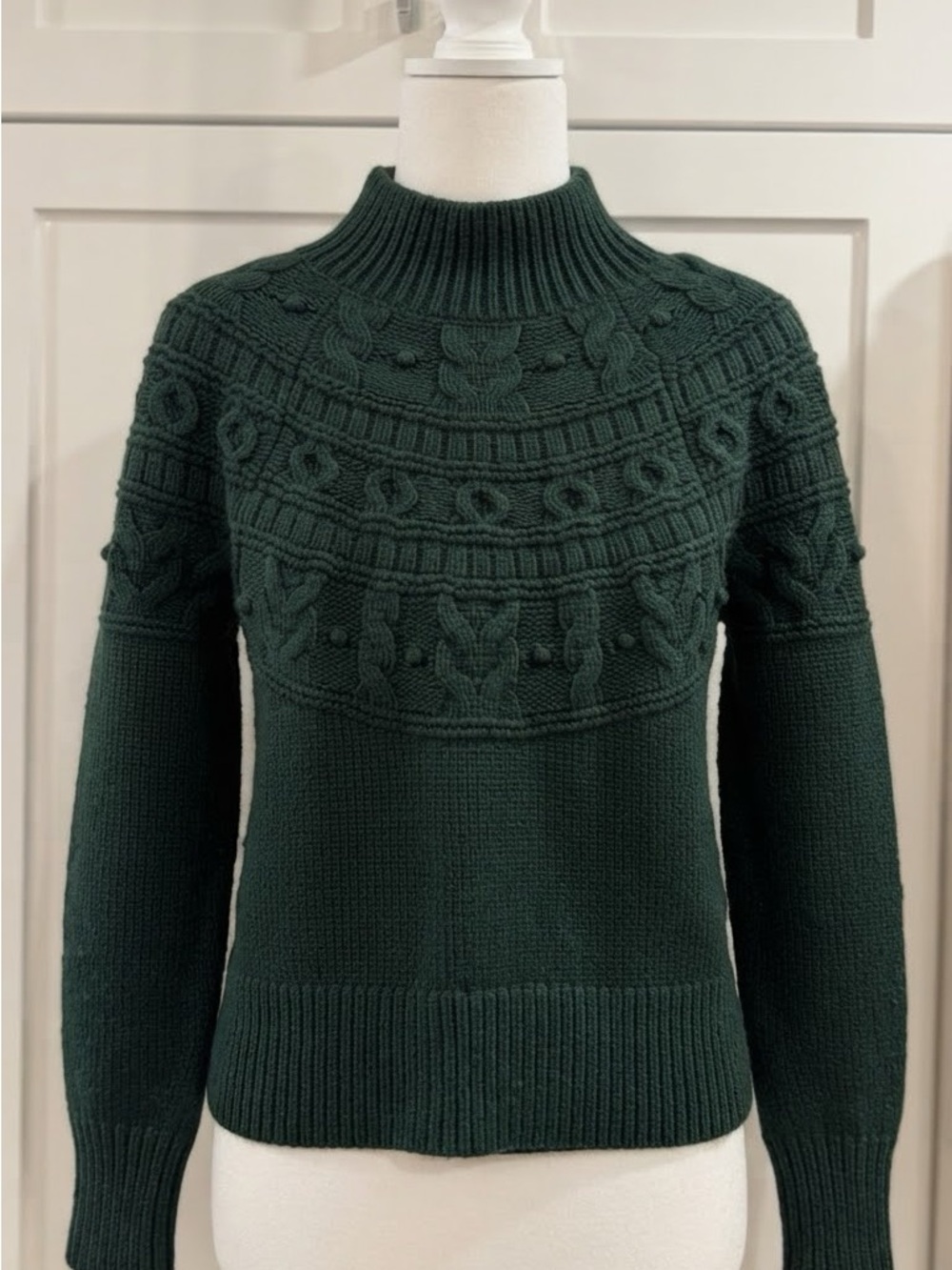 Banana Republic Dark Green Cable Yoke Mockneck Sweater
